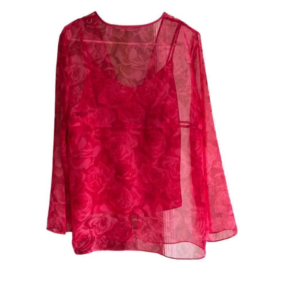 Valerie Stevens Pink Sheer One Button Cardigan Blouse With Tank Top Size M - Picture 4 of 4